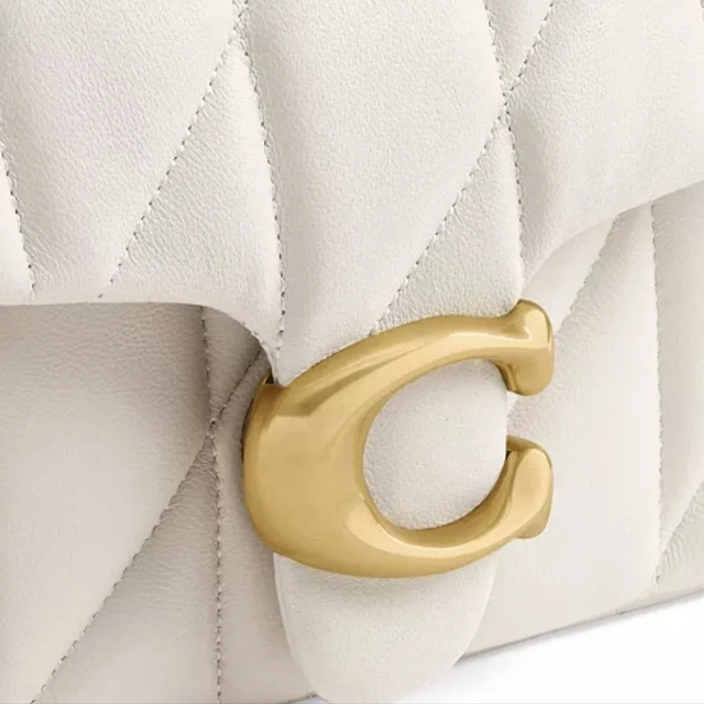 Coach Tabby Cream Quilted Leather Bronze Gold Harware Shoulder Bag Purse - Picture 4 of 16